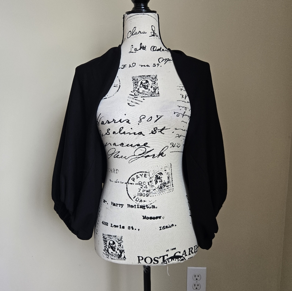 Donna Karan Dress Topper Cardigan Womens S Black Jersey Open Front Crop
